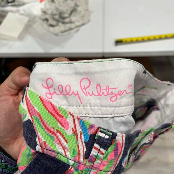 Lilly Pulitzer Women Callahan Shorts In The Vias Navy Pink Leaves Feathers Sz 00 - Picture 6 of 10